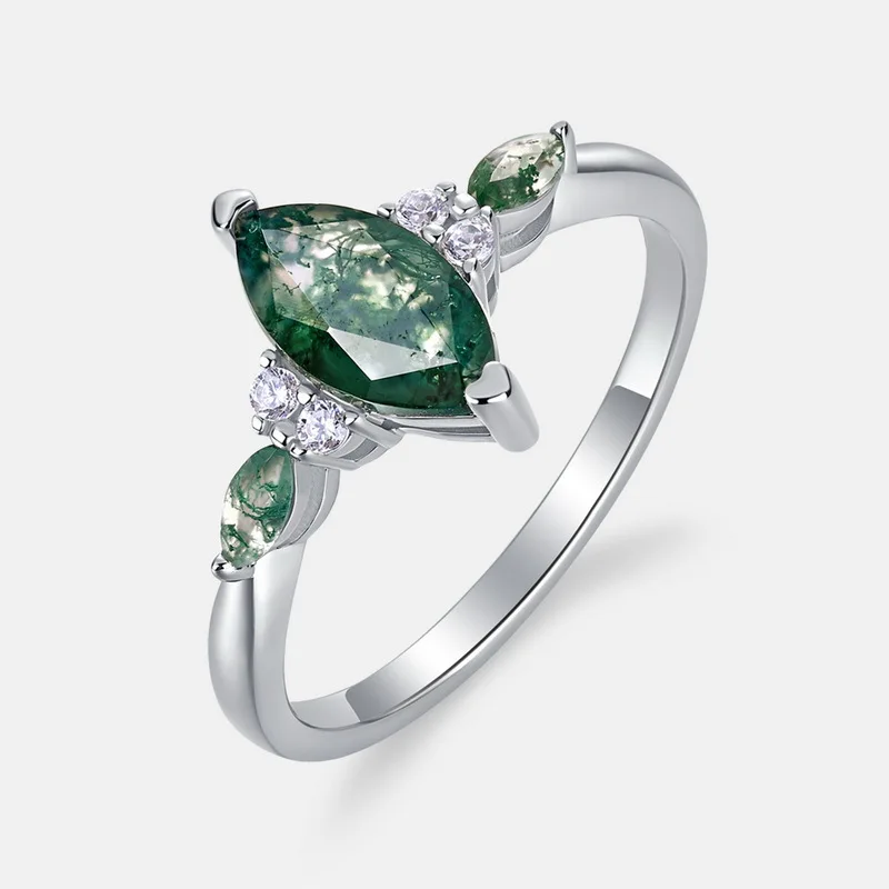 

Fashionable Unique Personality Sky Eye Shape Natural Green Moss Performance S925 Silver Jewelry Party Trendy High-End Agate Ring