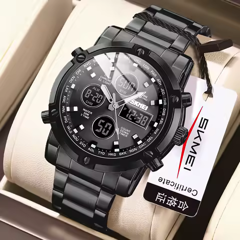 SKMEI Creative Men Countdown Electronics Wristwatch Three Time Clock Digital Quartz Watch Dual Display Watches Relogio Masculino