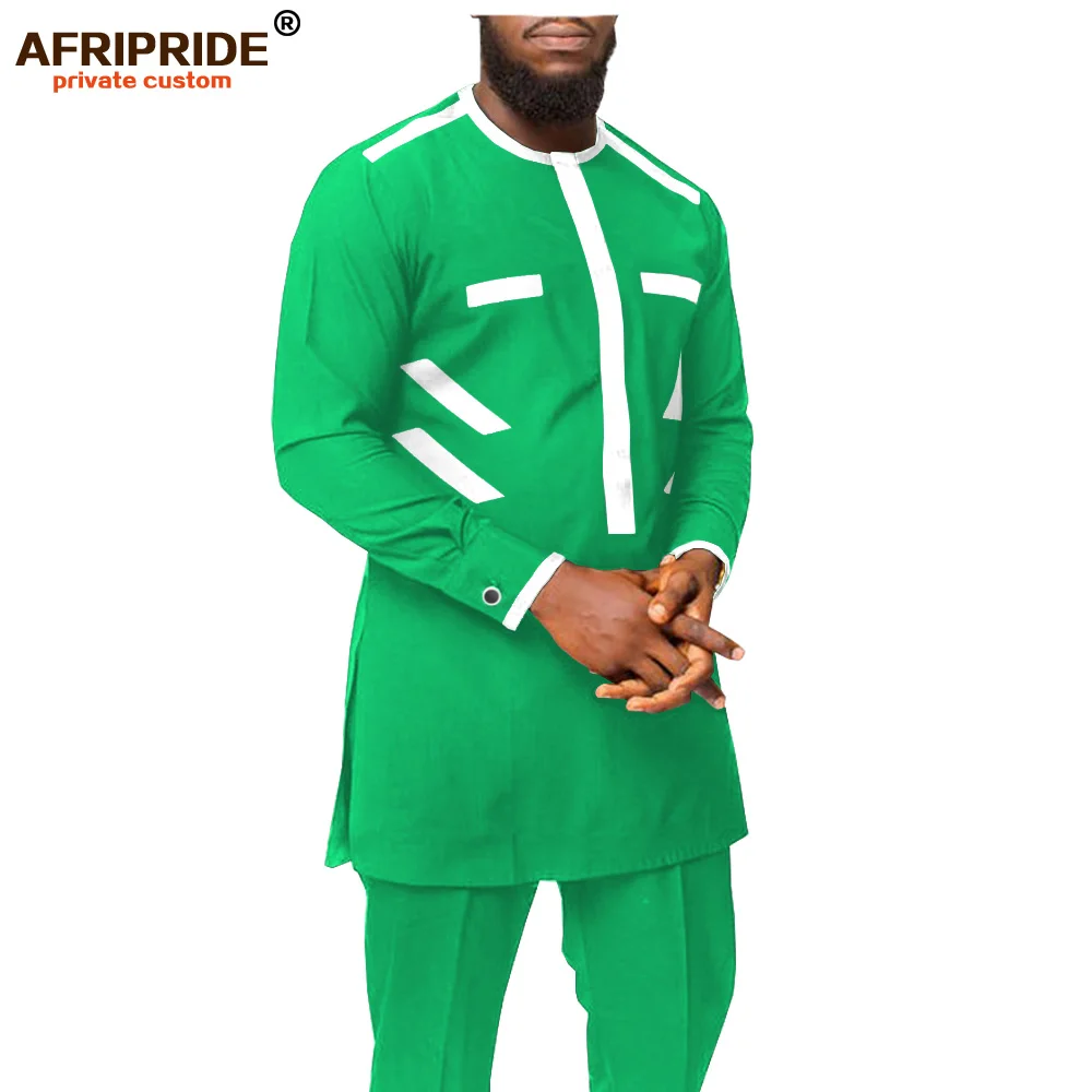 African Men Outfits Dashiki Clothing Set Ankara Shirt and Pant Set Triditional Tracksuit Tribal Wear Slim Fit AFRIPRIDE A2016002