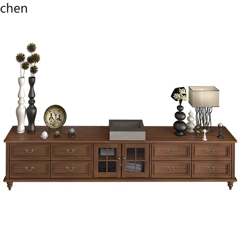 CZ Vintage Solid Wood TV Cabinet with Integrated Storage 2.24m Home Bedroom Living Room Coffee Table Set