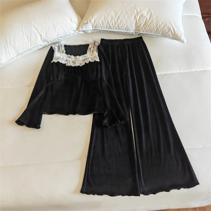 

Теплый островной бархатный женский пижамный комплект с нагрудником, новые корейские удобные брючные комплекты с длинными рукавами, осенне-зимняя женская одежда для сна