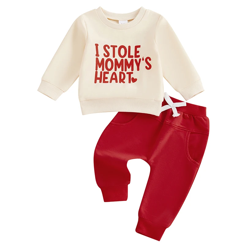 Infant Toddler Girls Fall Outfits Bow Letter Pattern Long Sleeve Crew Neck Sweatshirts with Drawstring Pants 2 Pcs Set