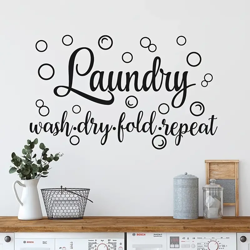 18x11in Laundry Room Wall Decal - 'Wash, Dry, Fold, Repeat' - Cute Vinyl Quote Sticker Art Decor