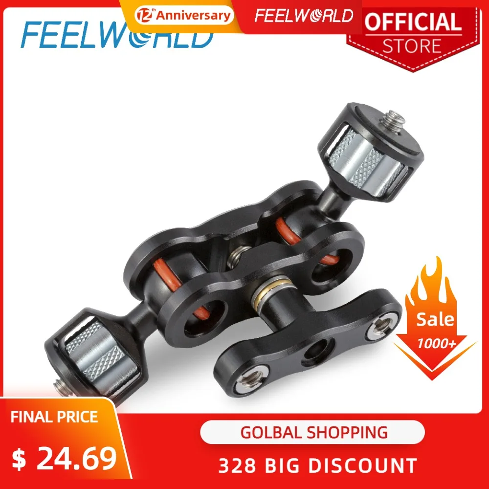 

FEELWORLD Multi-Function Dual Ball Head Hot Shoe Magic Arm Mount Adapter 360degree ball head with 1/4 screw for Sony Canon Nikon