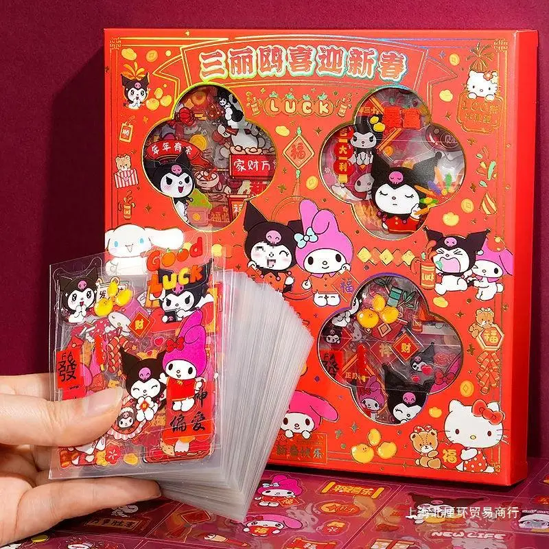 

100pcs Sanrio New Year Sticker Gift Box Kuromi Handbook Sticker My Melody Toy Year Of The Dragon Gift Guka Material Sticker Gift