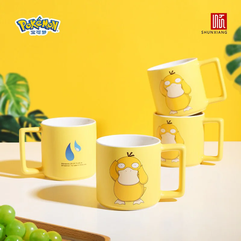 

SHUNXIANG Pokémon Licensed Psyduck Mug Cartoon Breakfast Milk Cup for Kids Ceramic Water Cup with Handle Anime Drinking Utensils