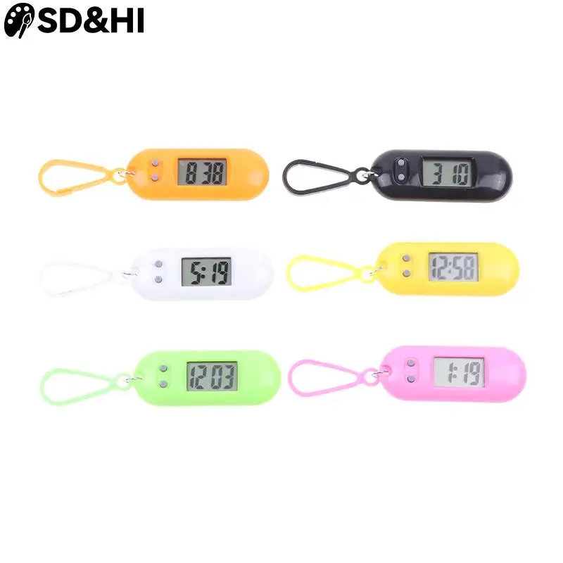 Mini Electronic Student Oval Digital Watch Unisex Student Electronic Clock Keychain Table Time Display Clock Hanging Keychain