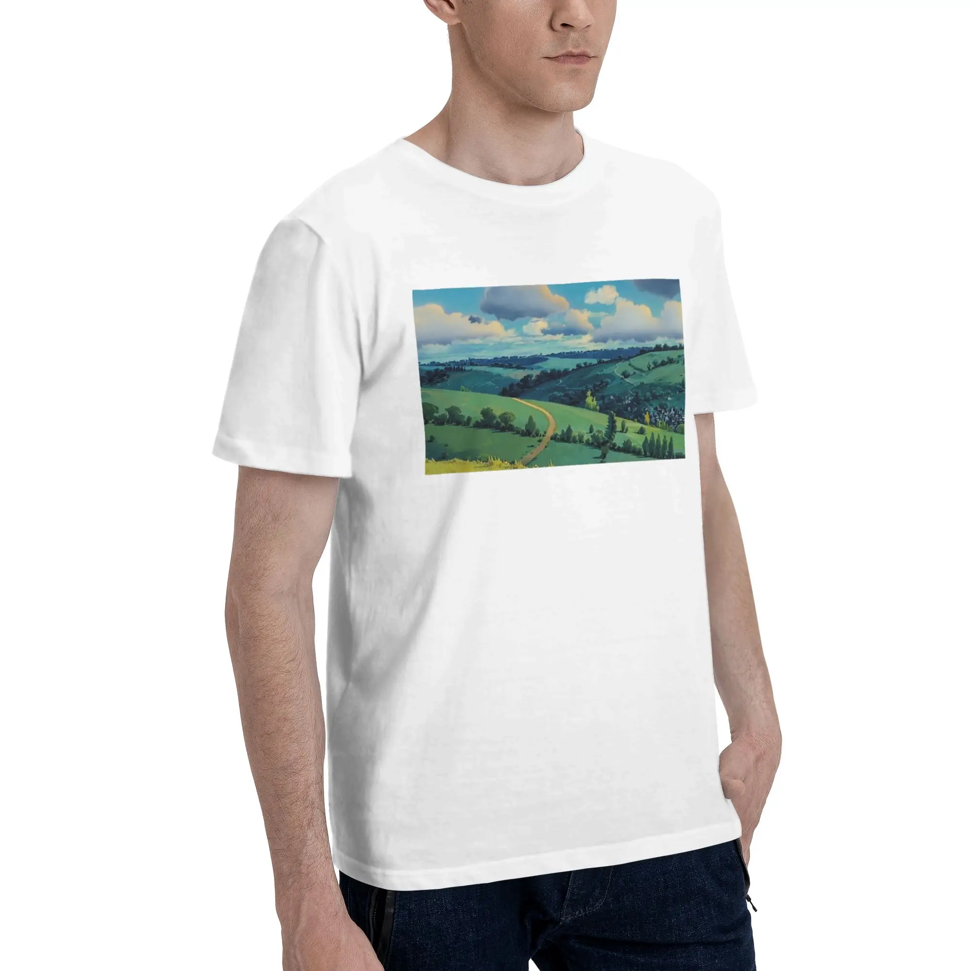 

Мужская футболка с замком Laputa в небе, футболки больших размеров, мужские хлопковые футболки с круглым вырезом, короткие летние мужские футболки