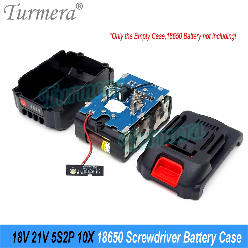 Turmera 18V 21V Screwdriver Battery Case 5S2P 10X 18650 Holder 5S 50A Max.100ABMS Weld Nickel for Replace 20V Electric Drill Use