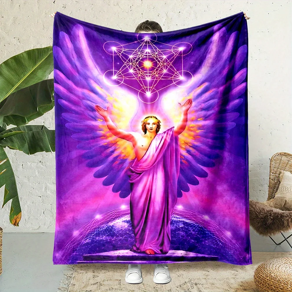 Sacred Seraphim Metatron Print Flannel Throw Blanket - Digital Printing, Reversible, All-Season, Non-Woven Polyester