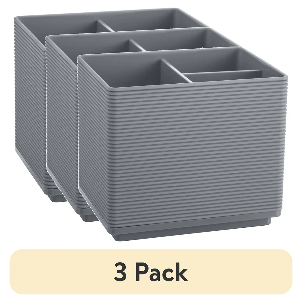 3 Pack Soft Touch Ribbed Plastic Organizer with 3 Compartments Bathroom Storage Durable Hand Wash Soft Finish Accessory Set