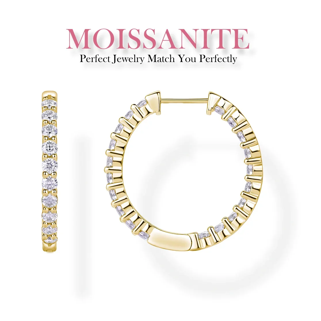 

2.52 cttw Luxurious Moissanite Hoop Earrings in Gold-Plated S925 Sterling Silver – Timeless Elegance and Sparkle