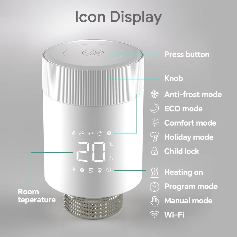Beok Tuya Wifi Radiator  Thermostatic Valve TRV Programmable Remote Temperature Controller with Google Home Alexa
