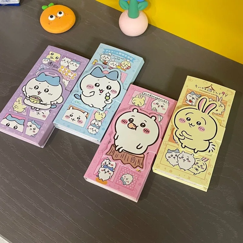 4pcs Chiikawas Cartoon Three Fold Magnetic Buckle Notebook Hashiwares Usagis Student Anime Kawaii Handwritten Notes Message Book