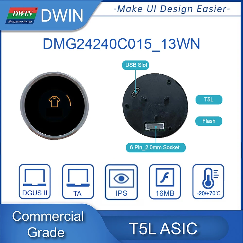 شاشة دورانية دائرية من Dwin-UART مع قشرة مشفر ، شاشة من من من من من من من من ، من دون لمس ، ولوحة x من البيكسلات ، بدون لمس dmg24240c015-13wn