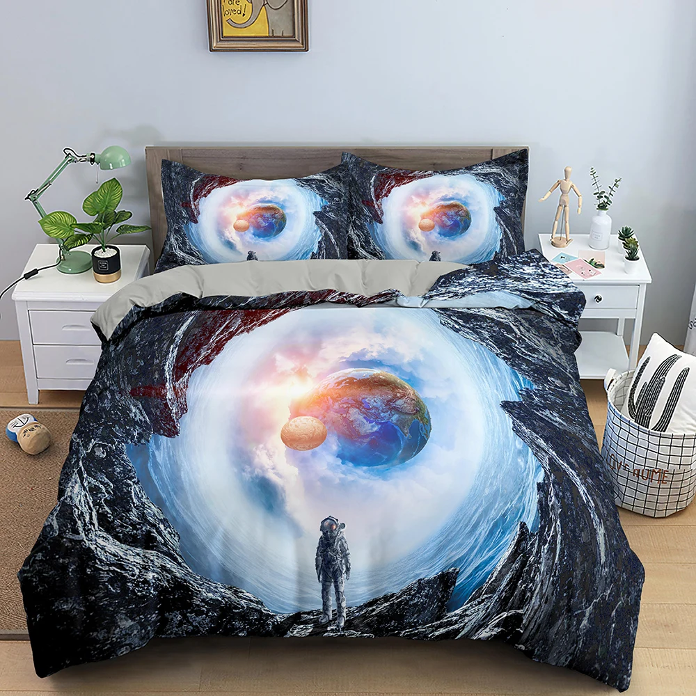 

Astronaut Duvet Cover Set Spaceman Pattern Bedding Set For Boys Girl Microfiber Bedclothes Twin King Size 2/3pcs Comforter Cover