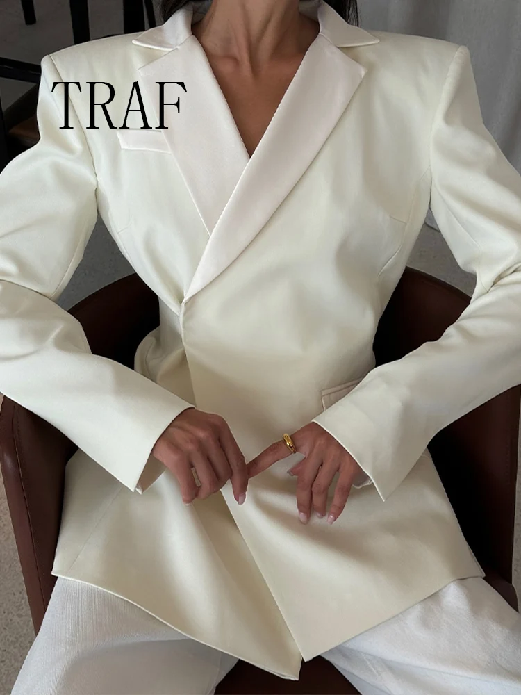 

TRAF new summer women's clothing European and American style fashion simple trend back hollow white long-sleeved suit jacket