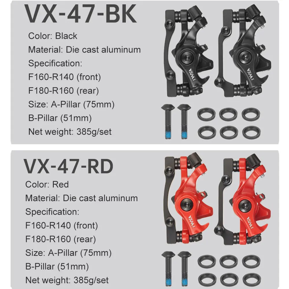 VXM Bicycle Mechanical bike Disc Brake F160 R160 MTB Road Bicycle Brake Caliper Bilateral Aluminum Alloy Bike Parts Accessories