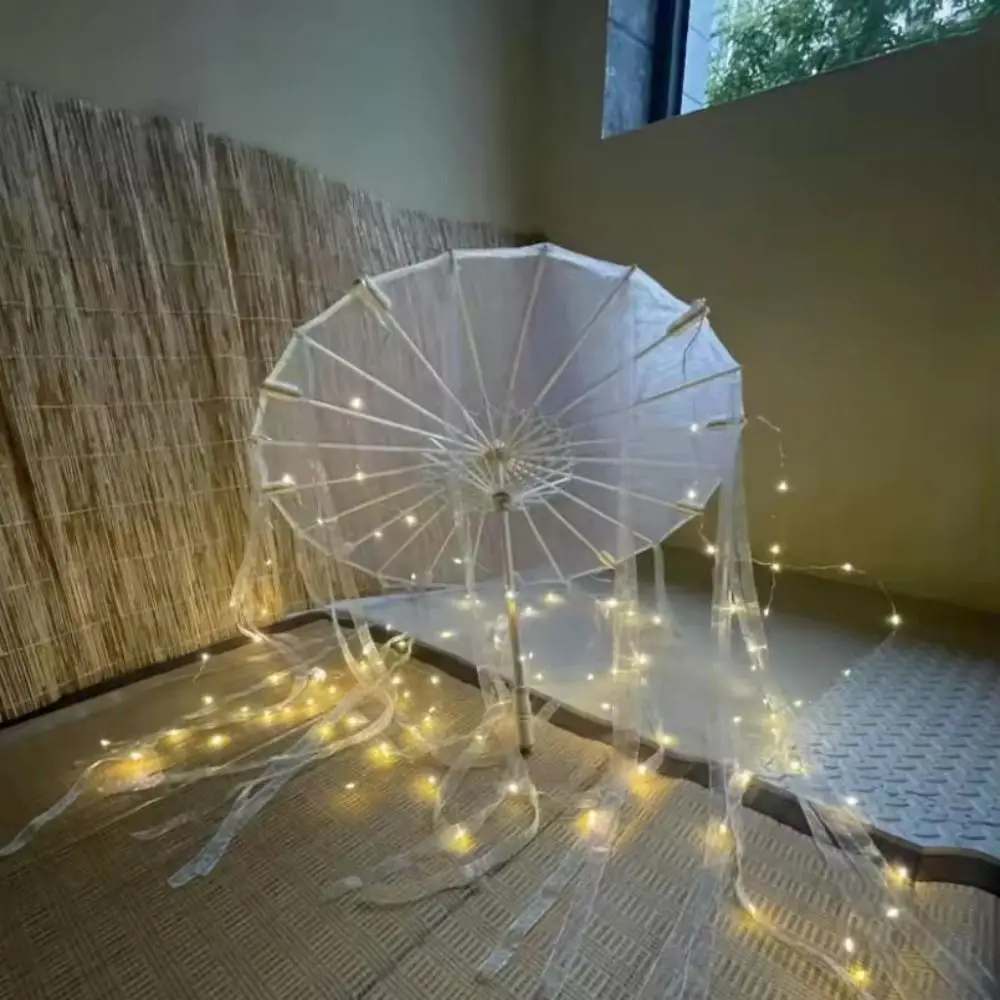 ร่มไหมพรม LED ทำมือ สไตล์จีน-ญี่ปุ่น หลายแบบ ขนาดเส้นผ่านศูนย์กลาง 70/82 ซม. สำหรับคอสเพลย์ ร่มโบราณสำหรับเต้นรำ