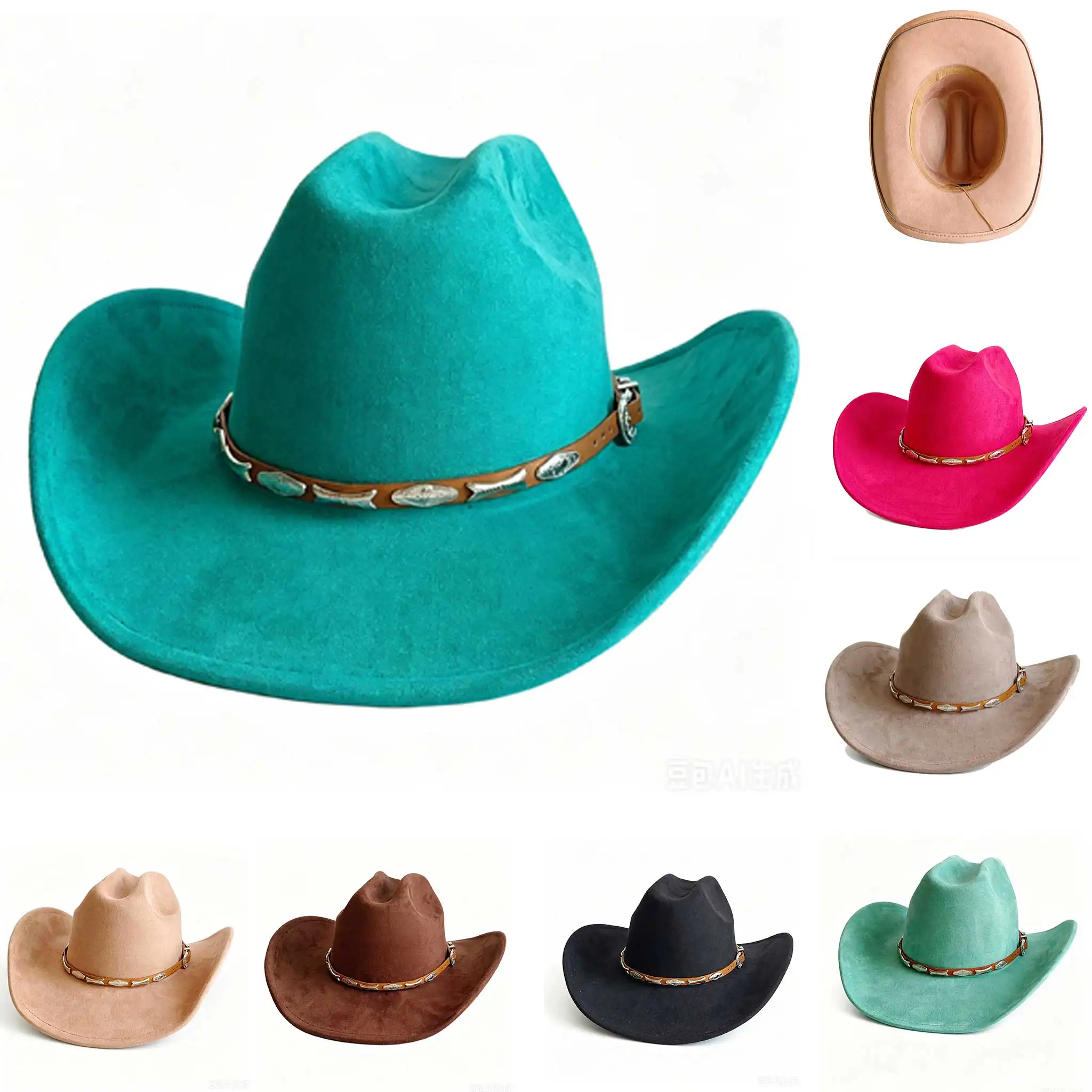 Chapéu de camurça vegan ocidental chapéu de cowboy jazz panamá chapéu unissex feminino chapéu de cowboy de aba larga chapéu feminino chapéu de cowboy