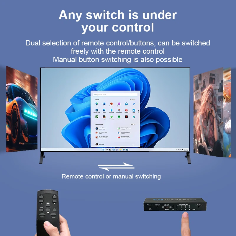4K HDMI Quad Screen Multiviewer 4x1 1080P 4 in 1 out HDMI Multi Viewer Seamless Switcher 5 Display Modes for Camera Laptop PC TV