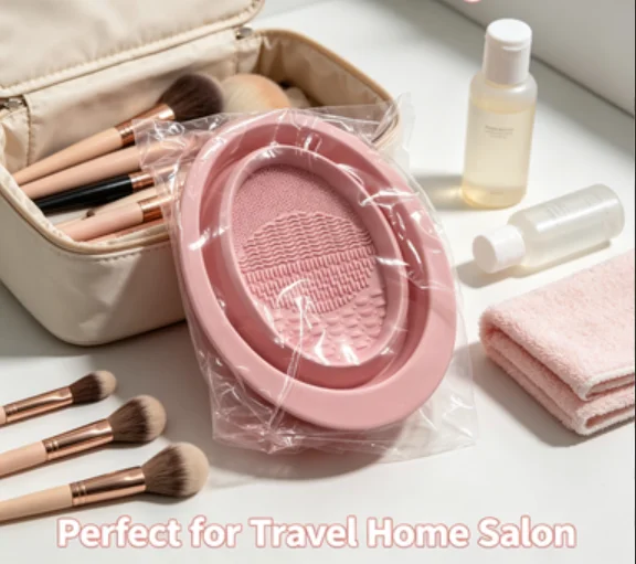 Flexible Silicone Makeup Cleaning Bowl Set, Textured Surface Wash Tray for Beauty Brushes & Sponges, Reusable Easy-Clean Space-Saving Cosmetic Care Accessory view 6