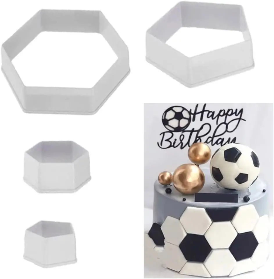 4 Sizes Soccer Pattern Cake Cookie Molds Cutters DIY Hexagon Fondant Moulds Soccer Ball Cookie Cutter Football Cake Decorations 