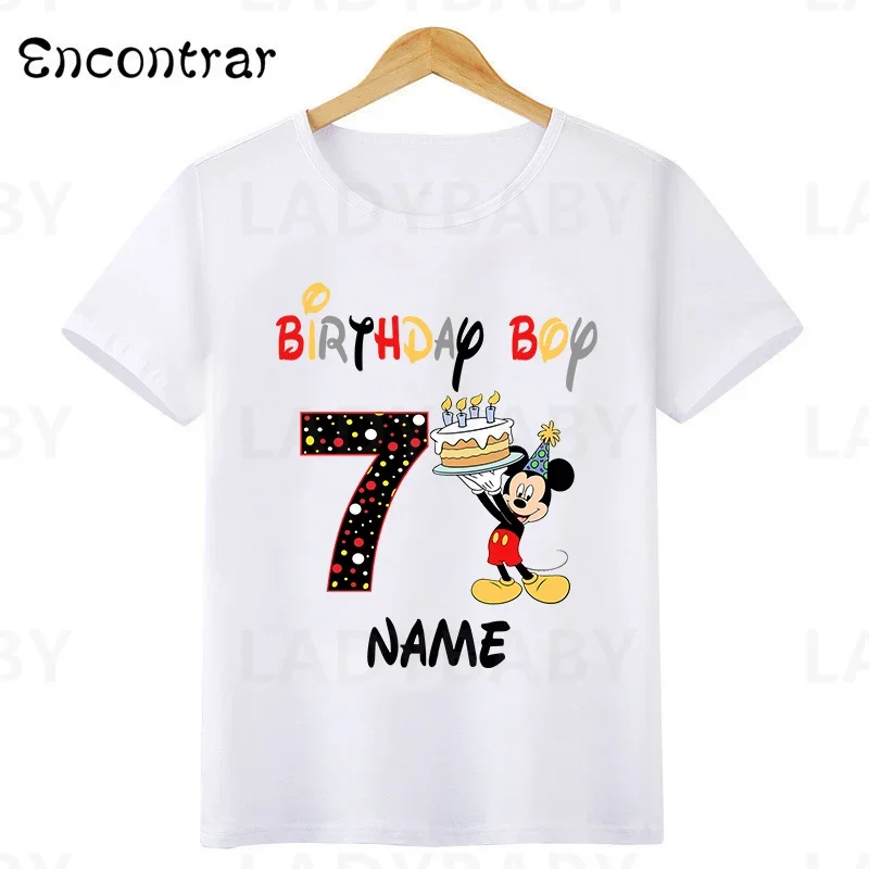 Camiseta gráfica Disney-Mickey Mouse para Crianças, Tops de Festa de Aniversário, Roupas Bebés Meninos, 1 Ano, 2 Anos, 3 Anos, 4 Anos, 5 Anos, 6 Anos, 7 Anos, 8 anos, 9 anos, 10 anos