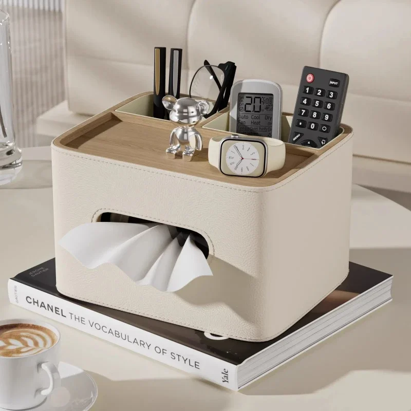 

Simple Leather Tissue Boxes High-end Light Luxury Drawer Storage Tissue Holder Living Room Tabletop multifunctional Storage Box