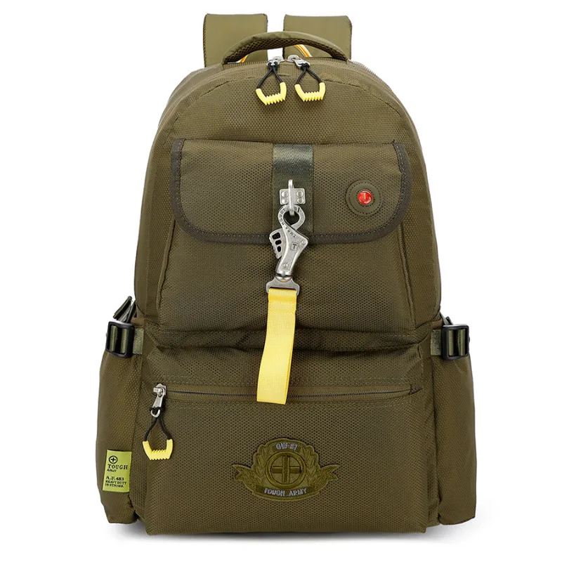 Vintage Army Green Oxford cloth Backpack Men Anti-theft Metal Buckle Large Capacity Waterproof 12 Inch Laptop Bag