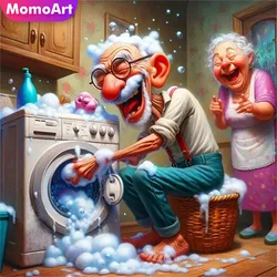 Momoart Full Square Round Diamond Embroidery Couple Portrait Picture Of Rhinestones Cartoon Painting Old People Mosaic Wall Art