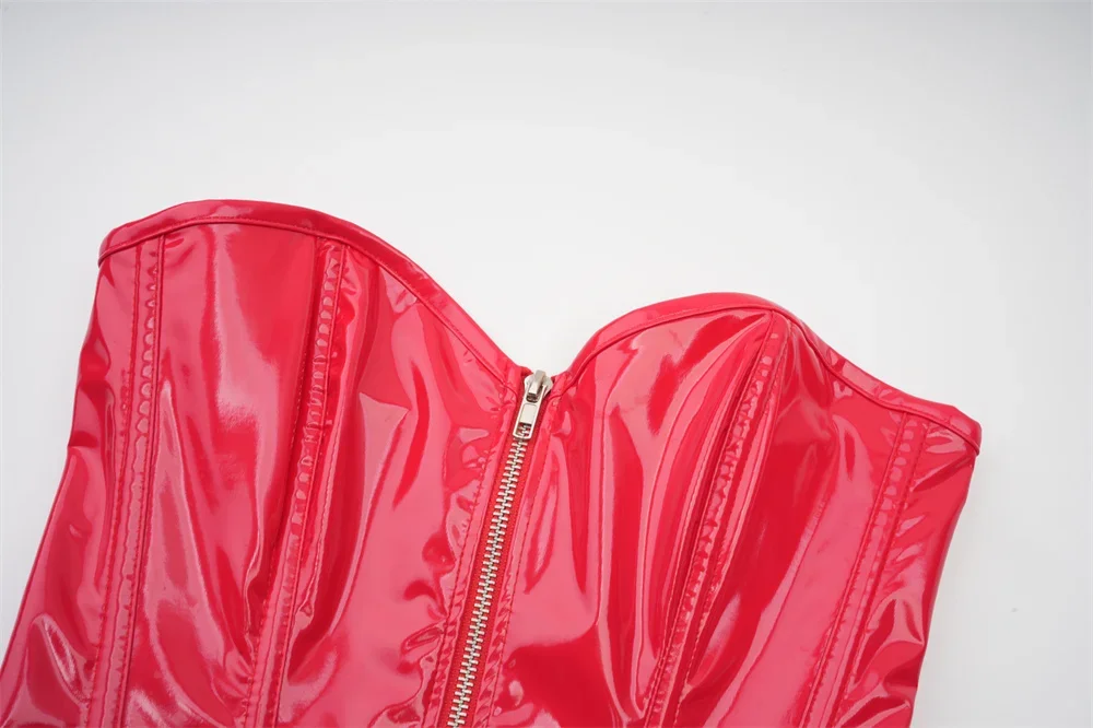 

Сексуальный кожаный корсет из ПВХ для женщин, бюстье в стиле стимпанк с застежкой-молнией, винтажный бурлеск, Korsett, готическая клубная одежда на Хэллоуин