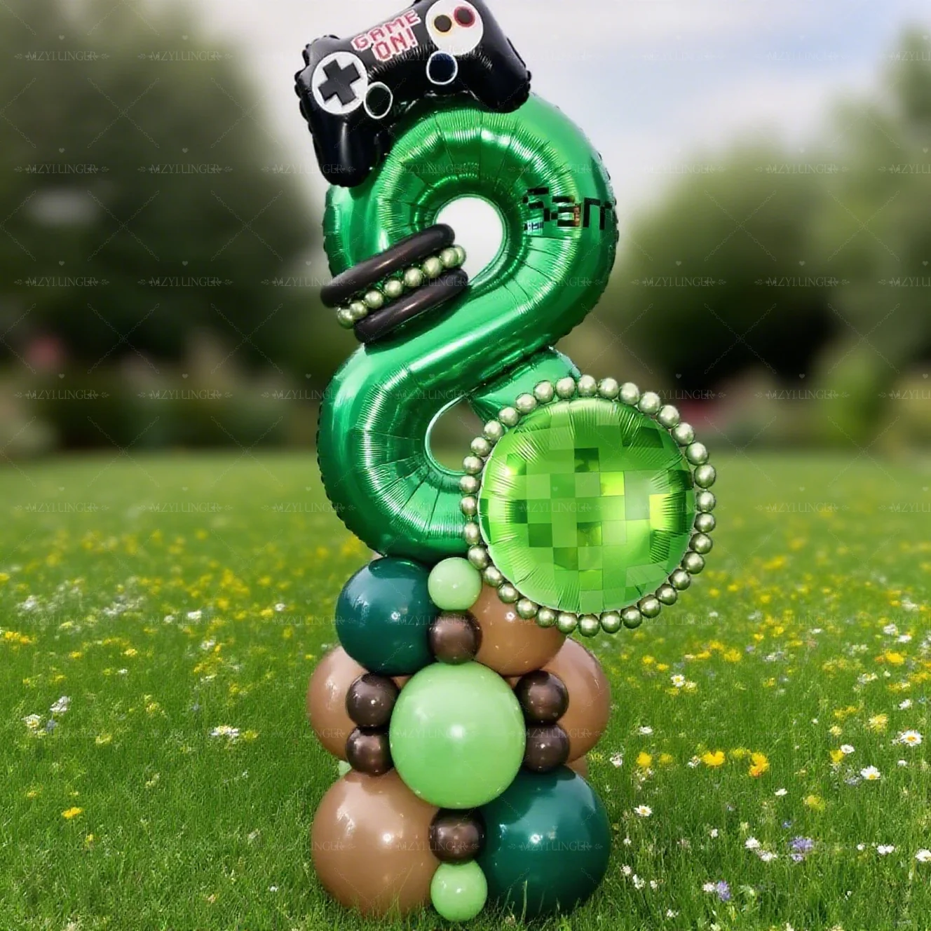 Pixel Digital Ballon Set Digital 0-9 Gaming Maschine Braun Grün Latex Ballon Verwendet für Spiel Thema Party Dekoration