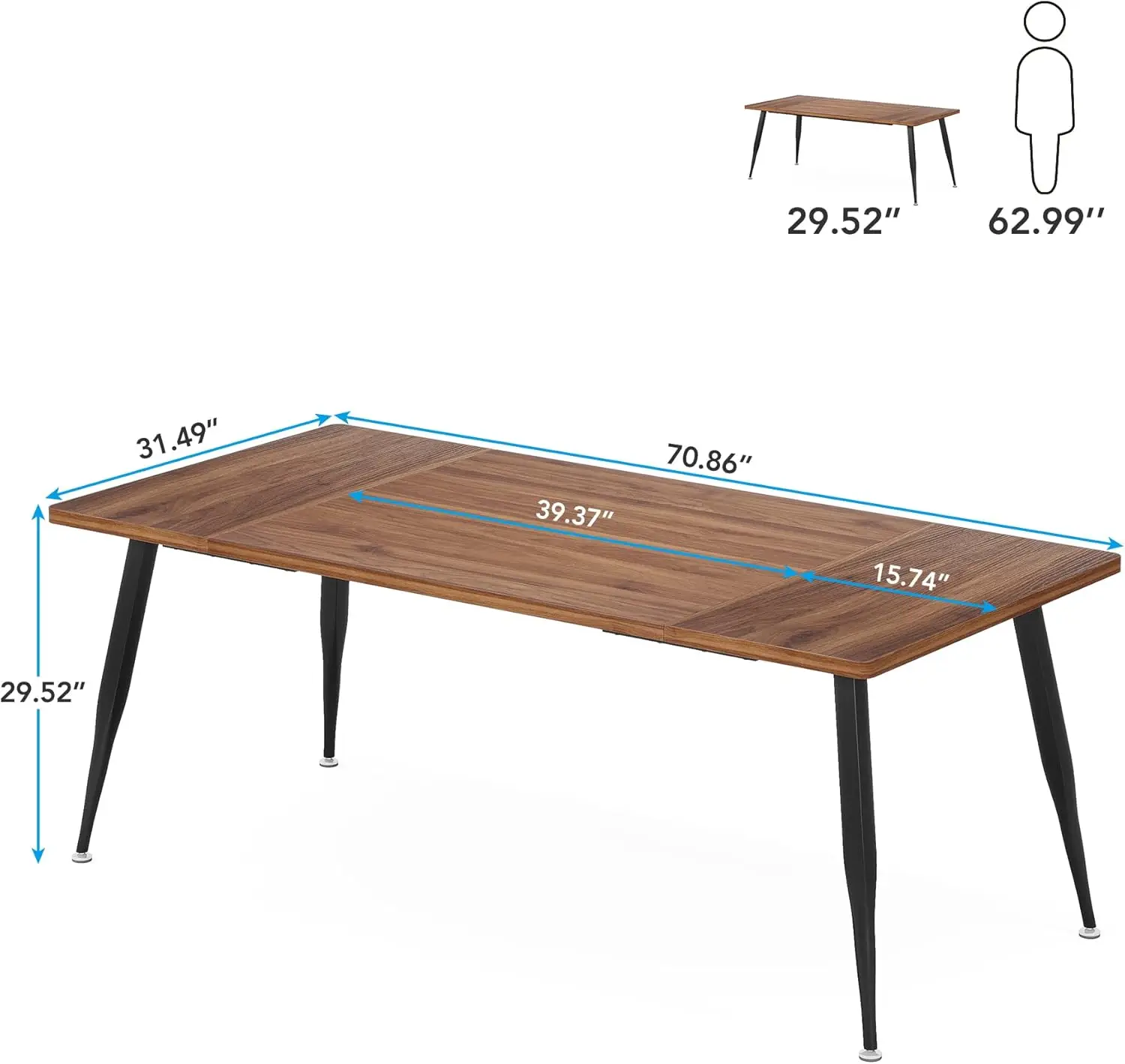 Tribesigns 70.9 Inch Large Dining Table for 6 to 8, Industrial Kitchen Table Furniture with Metal Legs, Modern Faux Wood Rectang