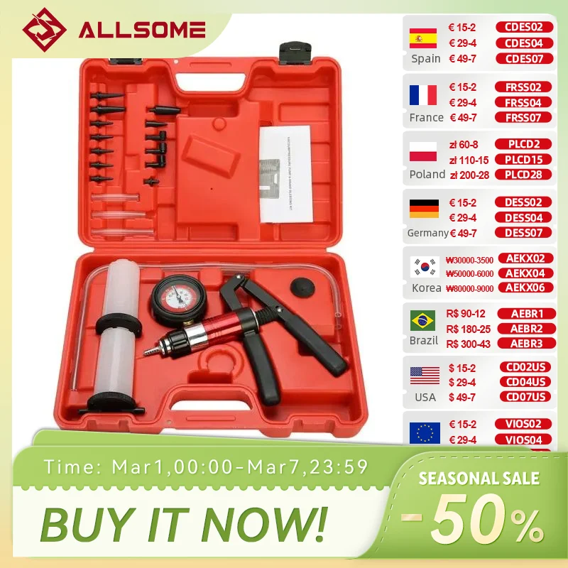 

ALLSOME Auto Diagnostic-tool Car Auto Handheld Vacuum Pistol Pump Brake Bleeder Adaptor Fluid Reservoir Oil Tester Tools Kit