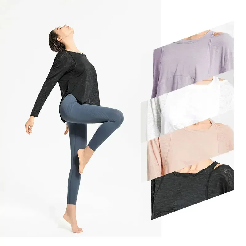 Long Sleeve Yoga Shirts for Women Loose Sports Tee Crop Top Sports Top Women Sportswear Gym Fitness Wear Clothing Workout Female image 3