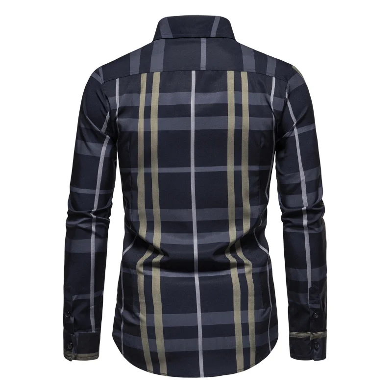 2023 New Men\'s Shirt Stripe Plaid Loose Business Casual High Quality Shirts Black and White long sleeve t shirt men