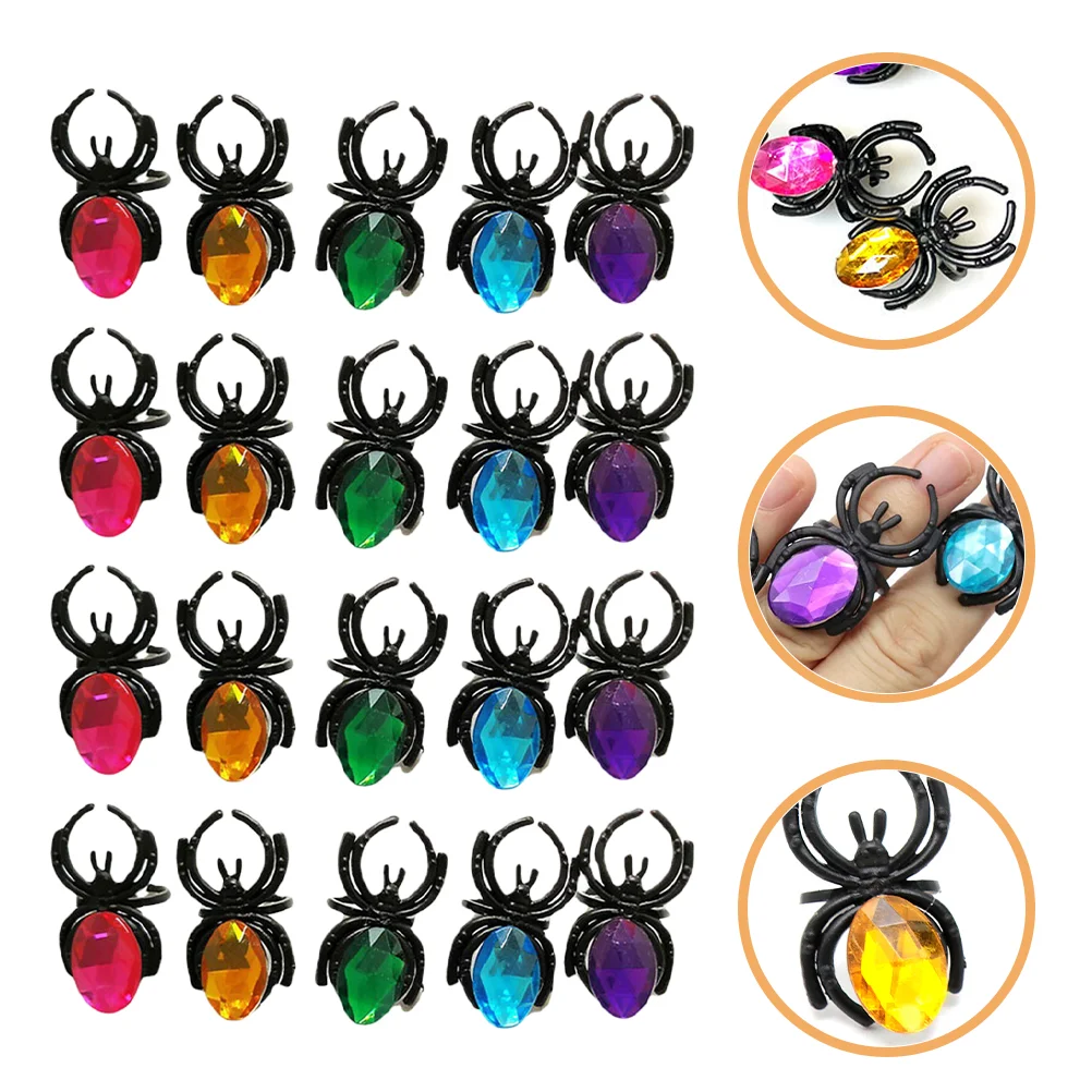 20 Pcs Spider Ring Plastic Rings Diamond Bulk Halloween Goodie Bag Stuffers with Jewels