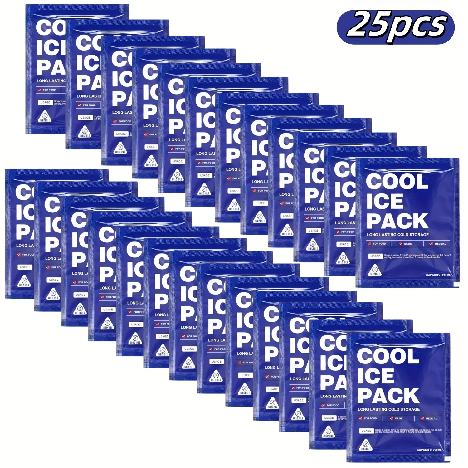 50/25/15Pcs Reusable Portable Ice Packs Self-Absorbing Water Leakproof Cooling Bags For Summer Outdoor Activities Food Storage C