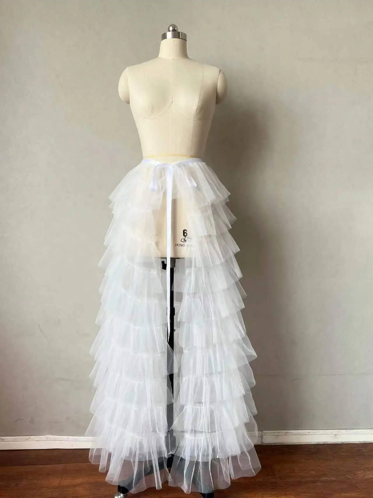 White Detachable Cascading Overskirts Tulle Skirt Black Elastic Waist Bridal Overlay Wedding Long Tulle Over Party Skirt Train image 6