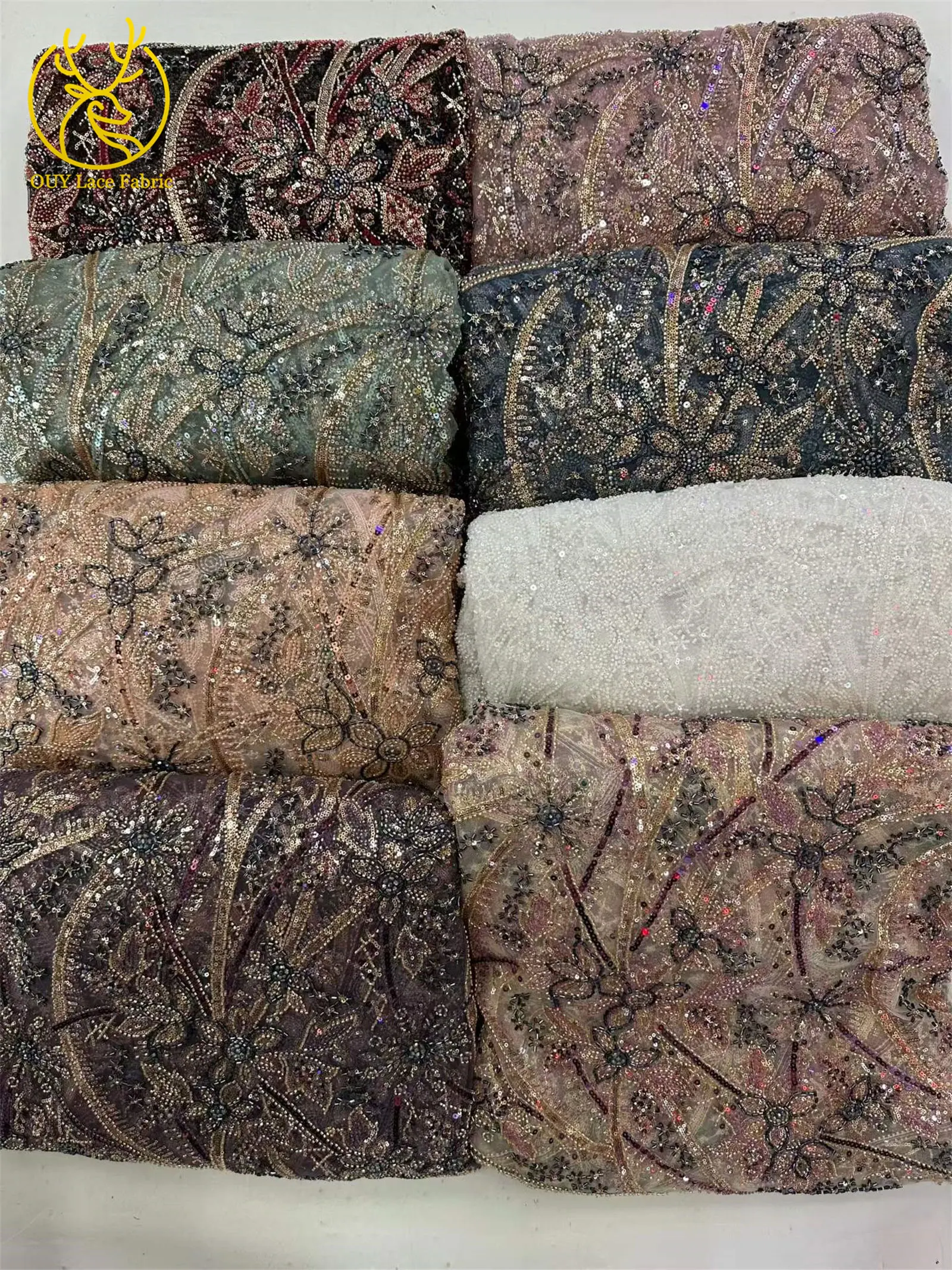 Luxuriöser französischer bestickter Perlen-Spitzenstoff 2026, afrikanischer Spitzenstoff, nigerianischer Pailletten-Tüll-Spitzenstoff für Hochzeitskleider zum Nähen – Detail 15