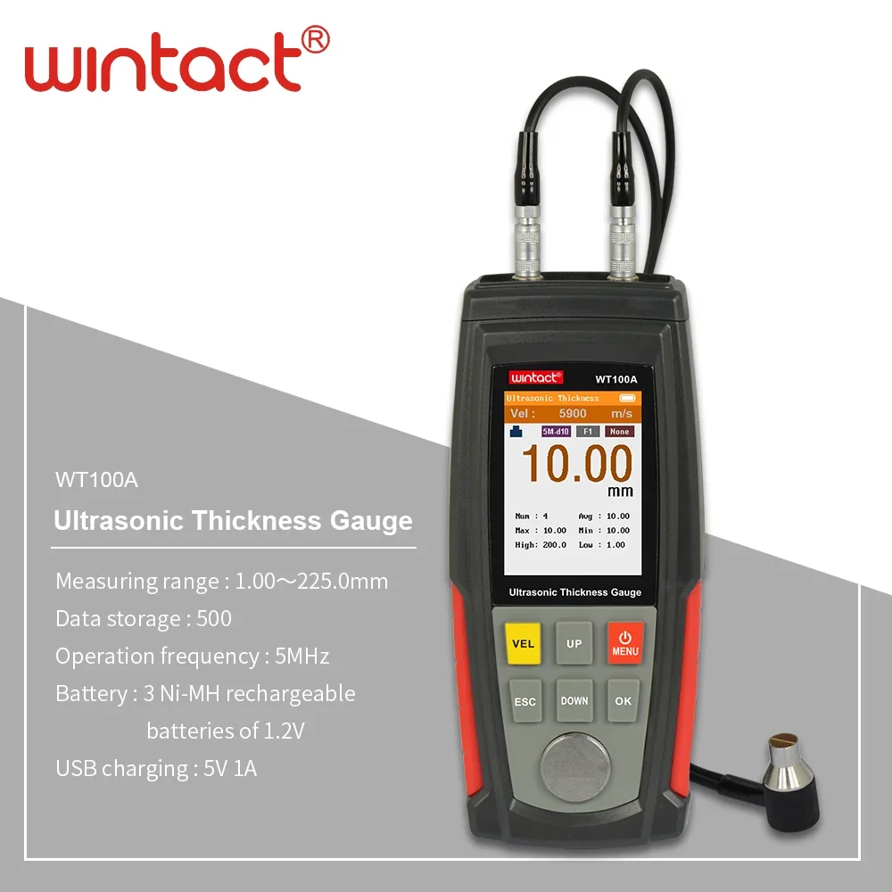 WINTACT WT100A Digital Ultrasonic Thickness Gauge Meter Tester USB Charging Digital Thickness Metal Tester High Precision