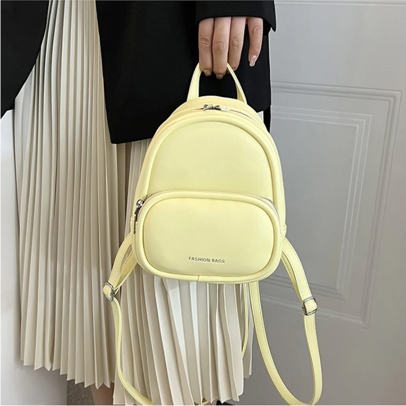 Fashion Mini Backpack Female Trendy New Candy Color Simplicity PU Leather Double Backpack Travel Cute Women Small Backpack