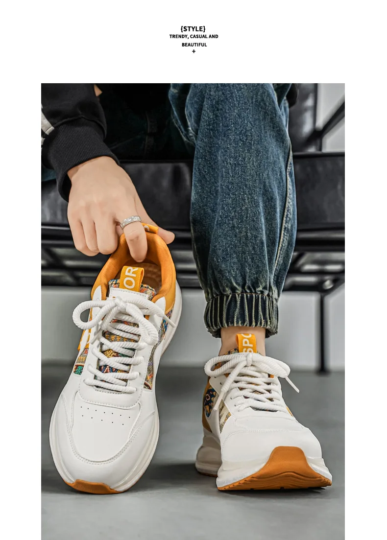 Men's Ethnic Print Dad Sneakers 2026 Autumn Breathable Thick Platform Casual Sport Shoes Height-Increasing Anti-Slip Daily Wear