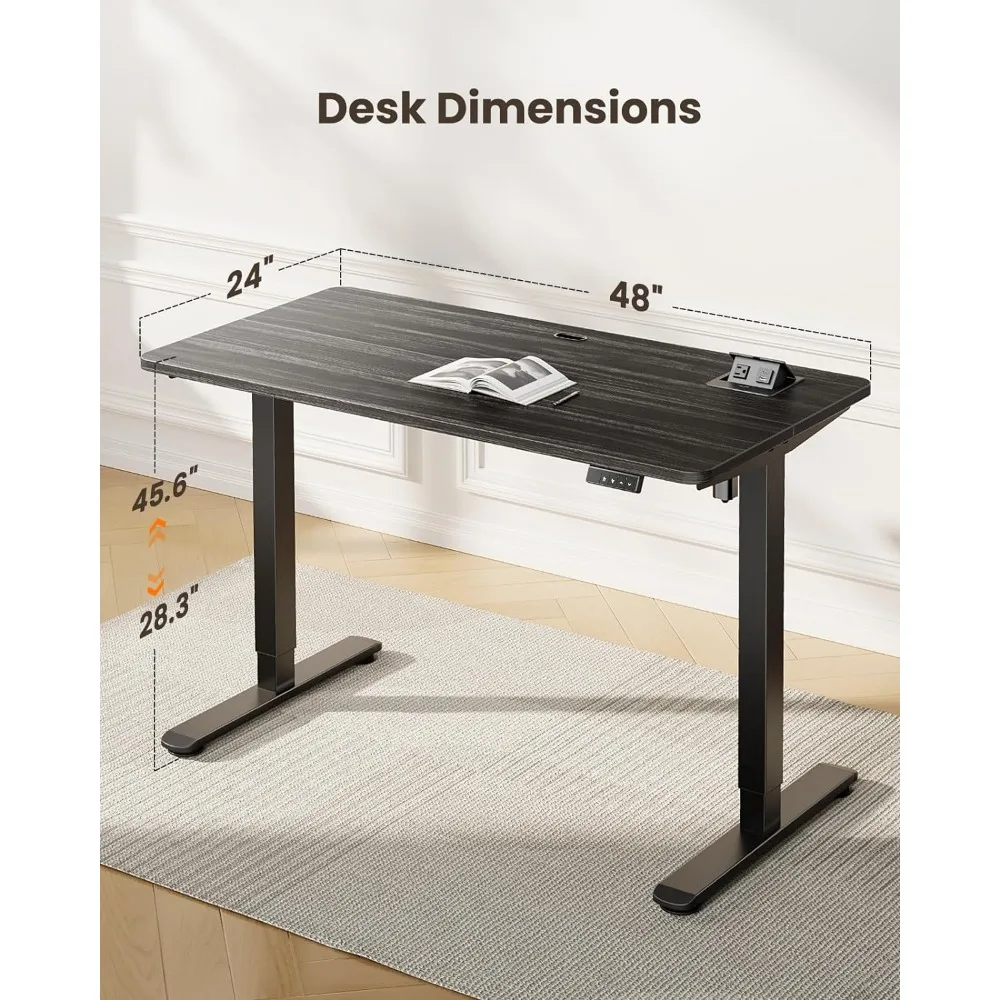 Electric Standing Desk Adjustable Height, 48 x 24 Inches Desktop with Hidden AC&DC Power Outlet, Socket Tray, Anti-Collision