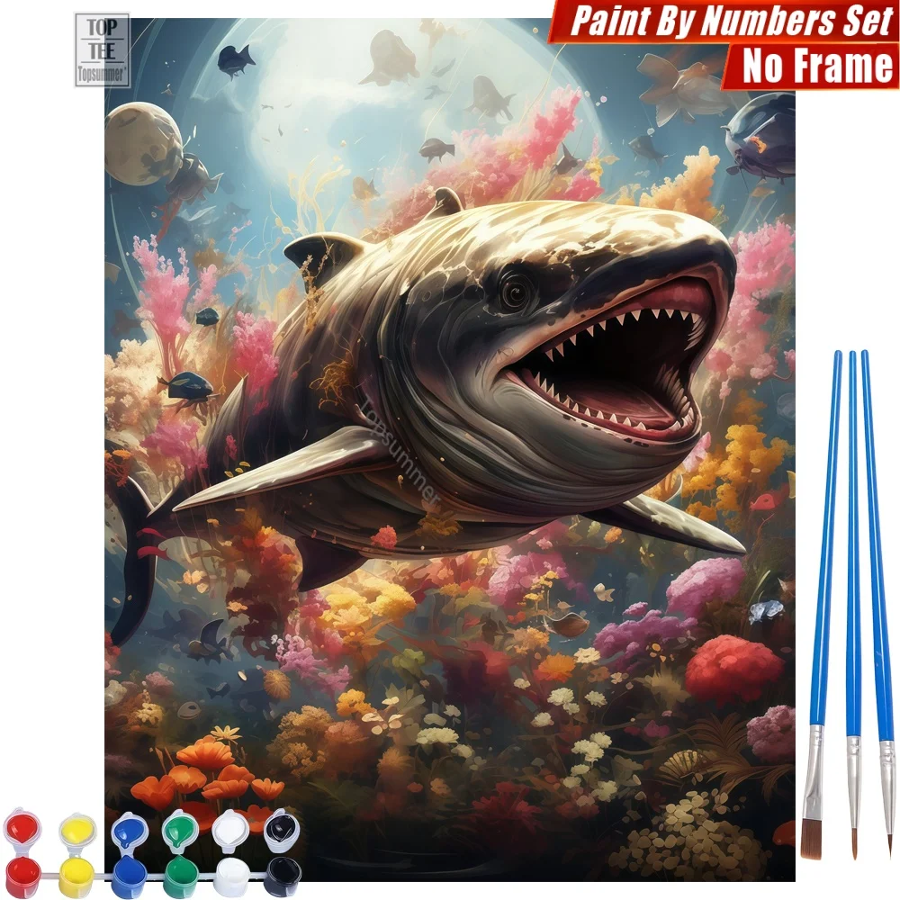

Набор для рисования по номерам «Морские животные: Акула» - Декор для комнаты с морскими акулами и кораллами, подарок на Новый год для коллеги
