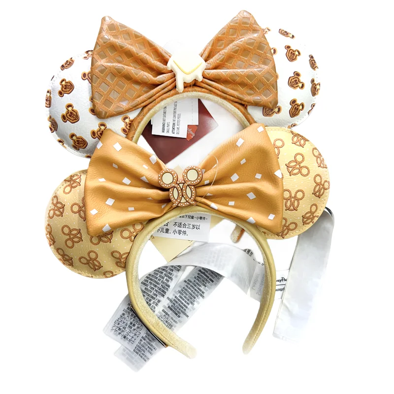 2024 Disney Original Mickey Ears Headband Princess Minnie Bow Cosplay Hairband Festival Party Adult/Kids Hair Accessory