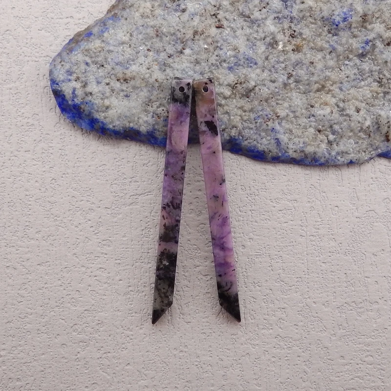 Natural Stone Charoite Long Dangle Gemstone Earring Beads,Fashion Jewelry Earrings Accessories For Women 50x4x4mm 5g
