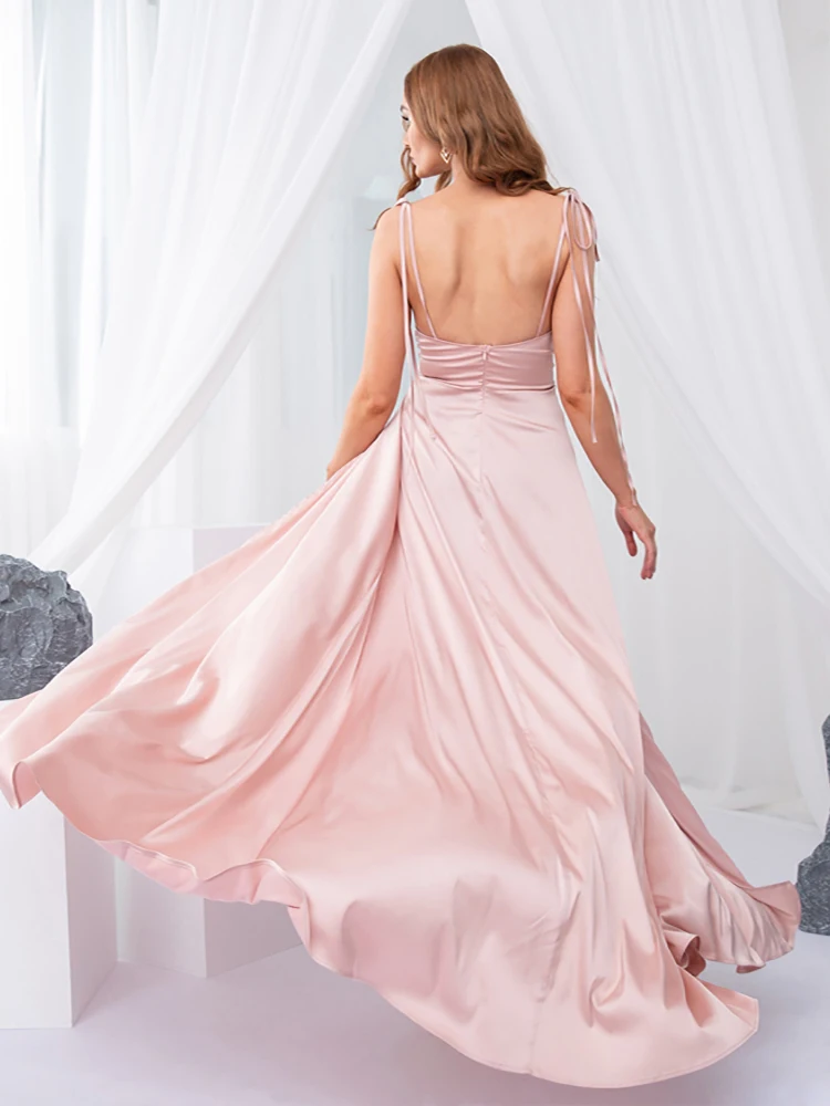 Römische elegante rosa rücken freie Schlitz bein Hochzeit Brautjungfer Kleid schnüren Satin Slip quadratischen Hals lange Frauen königsblau Kleid Sommer