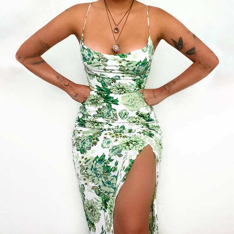 

New Fashionable Long Dress With A Socialite Style, Sexy And Slim Fit, Floral Slit Dress